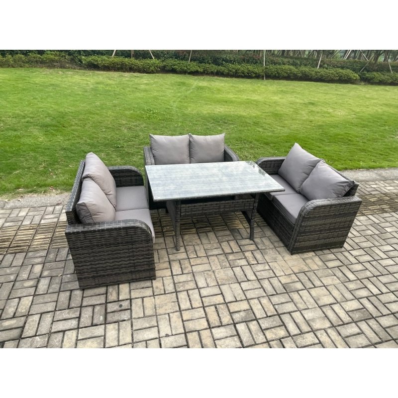 Fimous Wicker PE Rattan Sofa Outdoor Garden Furniture Set with Rectangular Dining Table Dark Grey Mixed