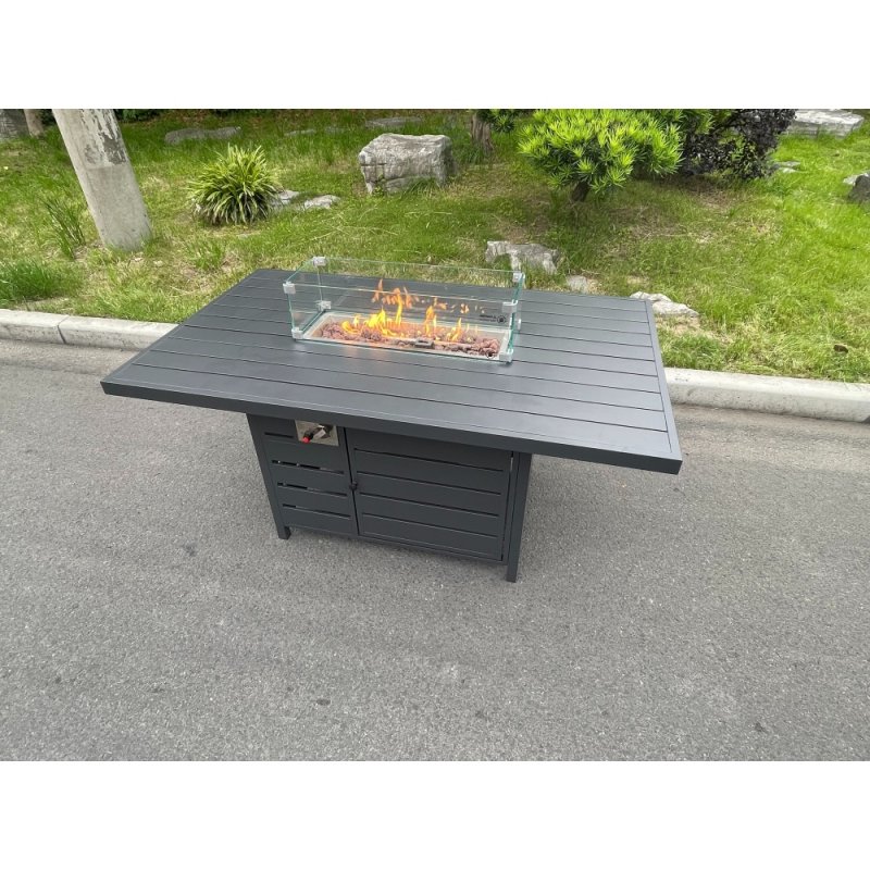 Fimous Aluminum Fire Pit Dining Table Gas Heater Garden Furniture Accessory Patio Dark Grey Without Glass