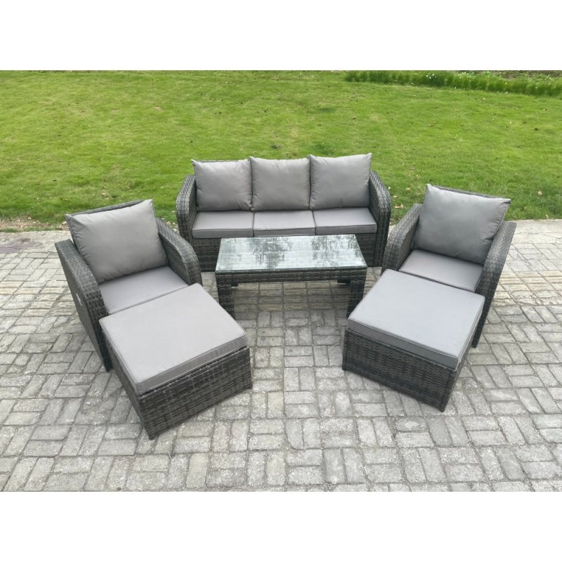 Fimous 7 Seater Rattan Wicker Garden Furniture Patio Conservatory Sofa Set with Rectangular Coffee Table Reclining Chair 2 Big Footstool