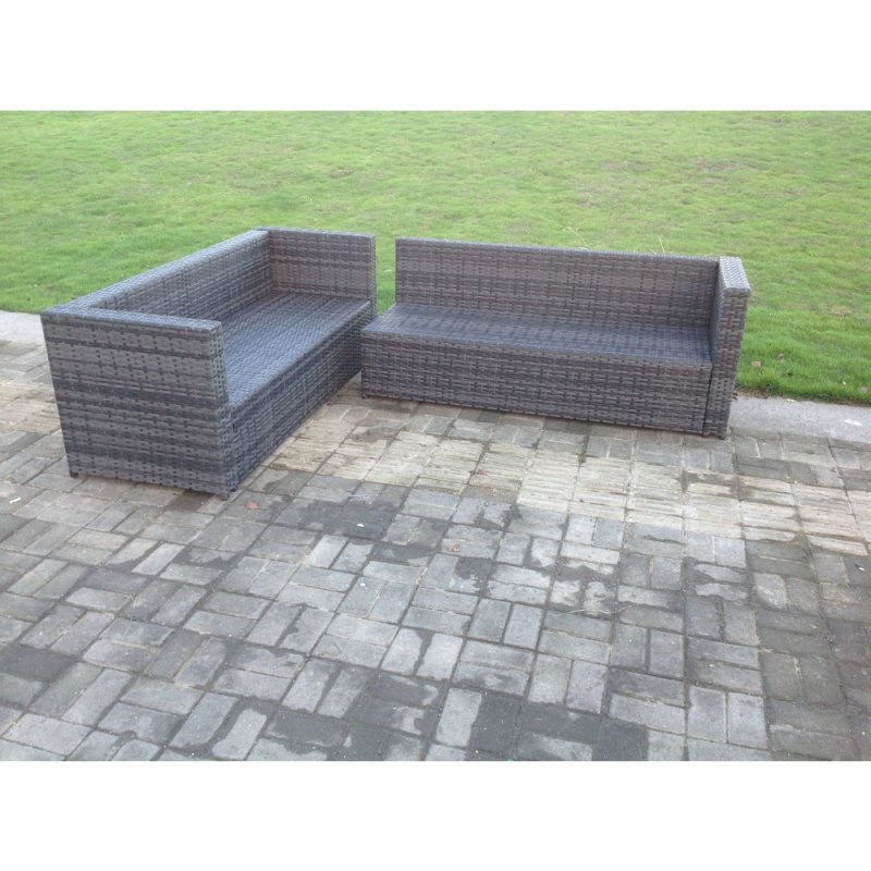 Fimous Dark Grey Mixed PE Rattan Corner Sofa Set Outdoor Garden Furniture Square Coffee Table Armchair With Thick Cushion