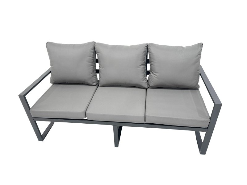 Fimous 7 Seat Outdoor Garden Furniture Set Aluminium Lounge 3 Seat Sofa Oblong Coffee Table Sets with Chair 3 Stools 2 Side Tables Dark Grey
