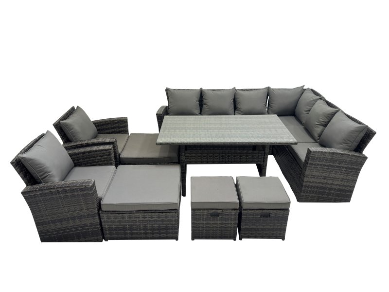 Fimous Rattan Garden Furniture Set Outdoor 12 Seater Patio Dining Corner Sofa Sets with Dining Table Chair Dark Grey Mixed