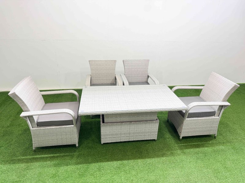 Fimous Outdoor Rattan Garden Furniture Set Patio 4 Chairs Plus Height adjustable dining table Sets Light Grey Mixed