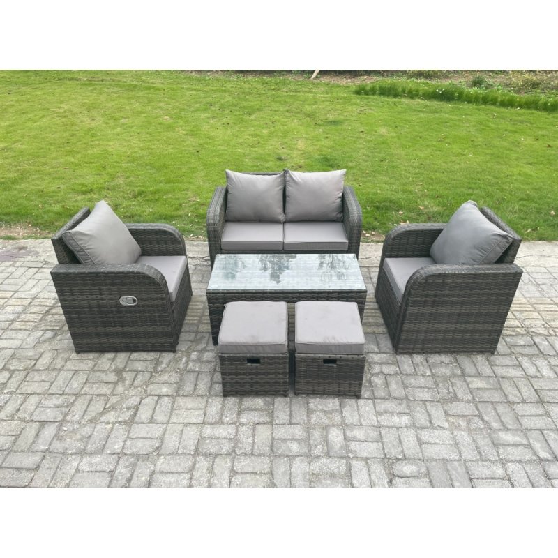 Fimous Outdoor Garden Furniture Sets 6 Seater Wicker Rattan Furniture Sofa Sets with Rectangular Coffee Table Reclining Chair