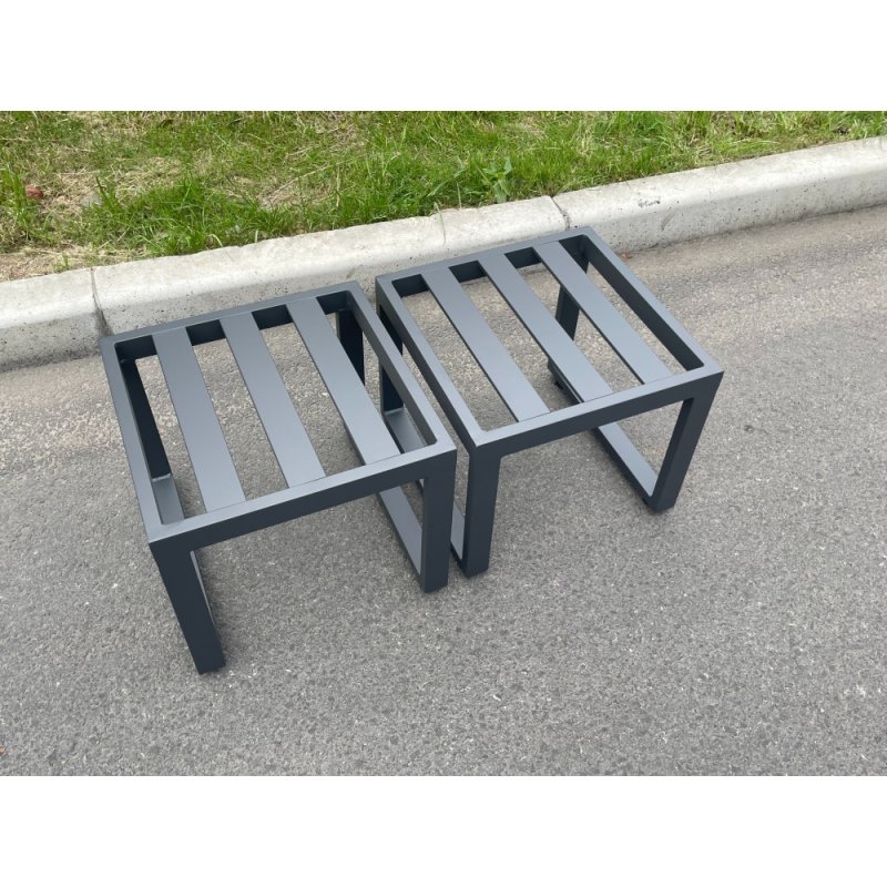 Fimous Aluminum 2 PC Small Footstool Outdoor Garden Furniture With Seat Cushion Patio Furniture Dark Grey
