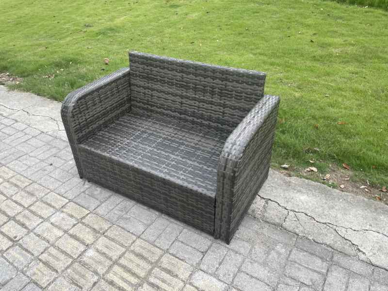Fimous Garden Furniture Sets 6 Seater Rattan Furniture Manual Wicker Patio Sofa Patio Conversation Set with 2 Big Footstool Side Table Dark Grey Mixed