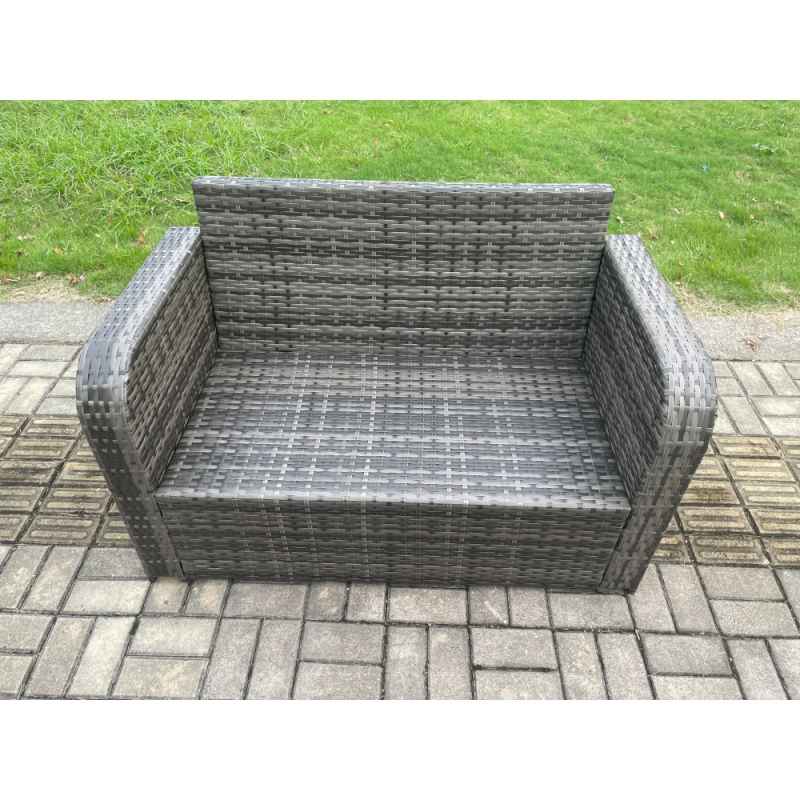 Fimous Patio Rattan Garden Furniture Set with Oblong Rectangular Dining Table 4 Seater Outdoor Loveseat Sofa Set Dark Grey Mixed