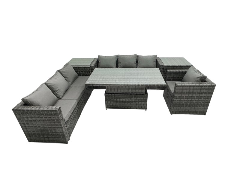 Fimous Rattan Dining Table Sofa Set with 2 Side Table Armchair Outdoor 7 Seat Garden Furniture Set Dark Grey Mixed