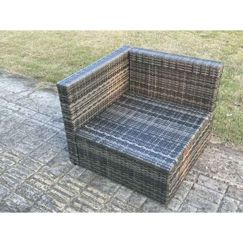 Fimous Outdoor Rattan Single Arm Corner Sofa Chair Garden Furniture With Seat and Back Cushion Dark Grey Mixed