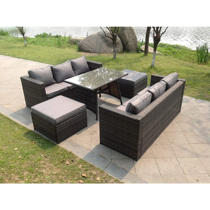 Fimous 8 Seater Lounge Rattan Sofa Dining Table Outdoor Garden Furniture