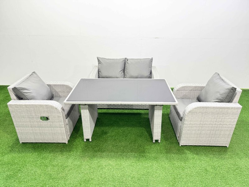 Fimous Outdoor Rattan Garden Furniture Dining Set 4-seater Patio Rectangular Table Love Sofa Reclining Chair Set