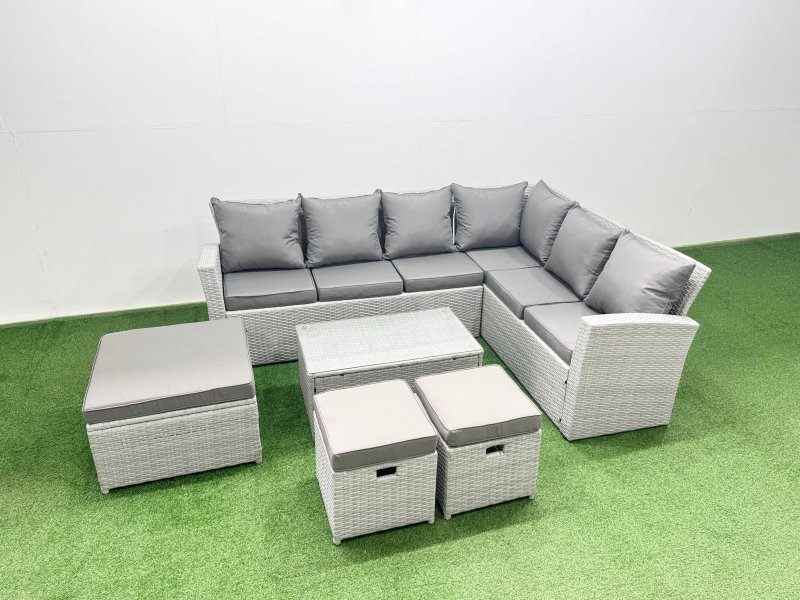 Fimous Garden Outdoor PE Rattan Furniture Set 9 Seater Rattan Garden Sofa Set with Oblong Coffee Table Light Grey Mixed