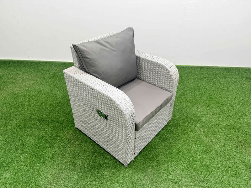 Fimous PE Rattan Lounge Sofa Set 9 Seater Outdoor Garden Furniture Set with Dining Table 3 Seater Sofa 2 Big Footstools Side Table Light Grey