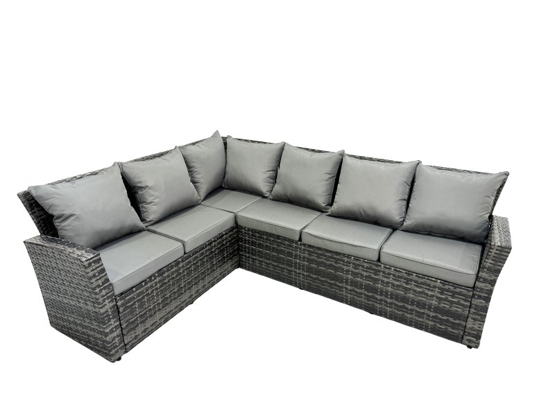 Fimous 9 Seat Rattan High Back Corner Sofa Set Patio Dining Table Set with 2 Big Stools Chair Dark Grey Mixed