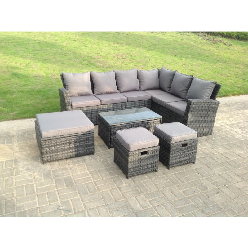 Fimous 9 Seater High Back Rattan Garden Furniture Set Corner Sofa With Oblong Coffee Table And 3 Footstool