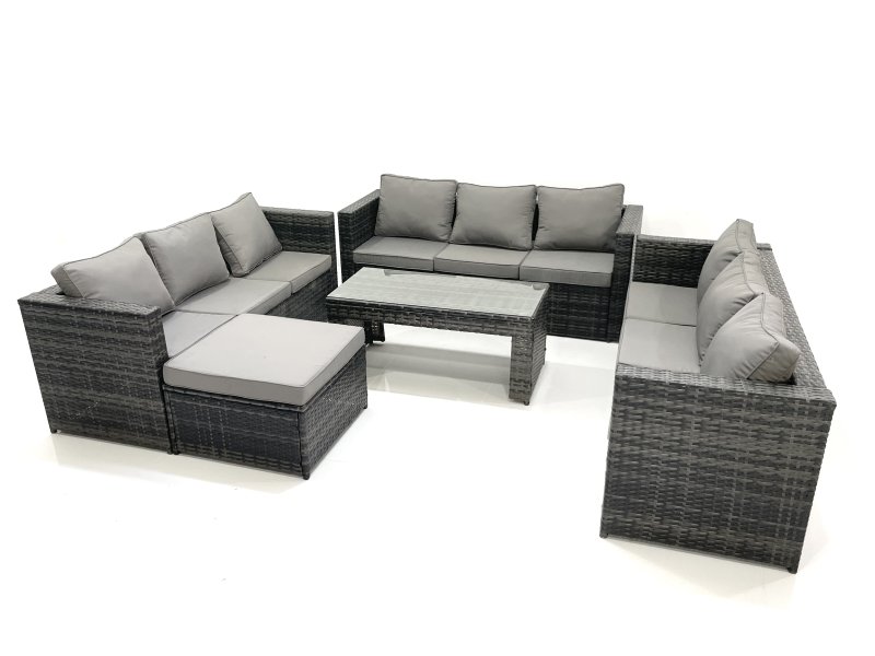 Fimous Outdoor Garden Furniture Set 10 Seater Rattan Sofa Set with Coffee Table Big Footstool Dark Grey Mixed