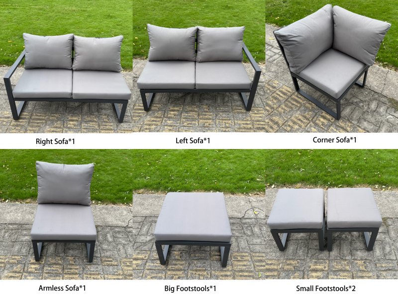 Fimous Aluminium Garden Furniture Sets,11 Seater Outdoor Conversational Dining Set with Adjustable Rising Lifting Dining Table,2 Big Footstools Dark Grey