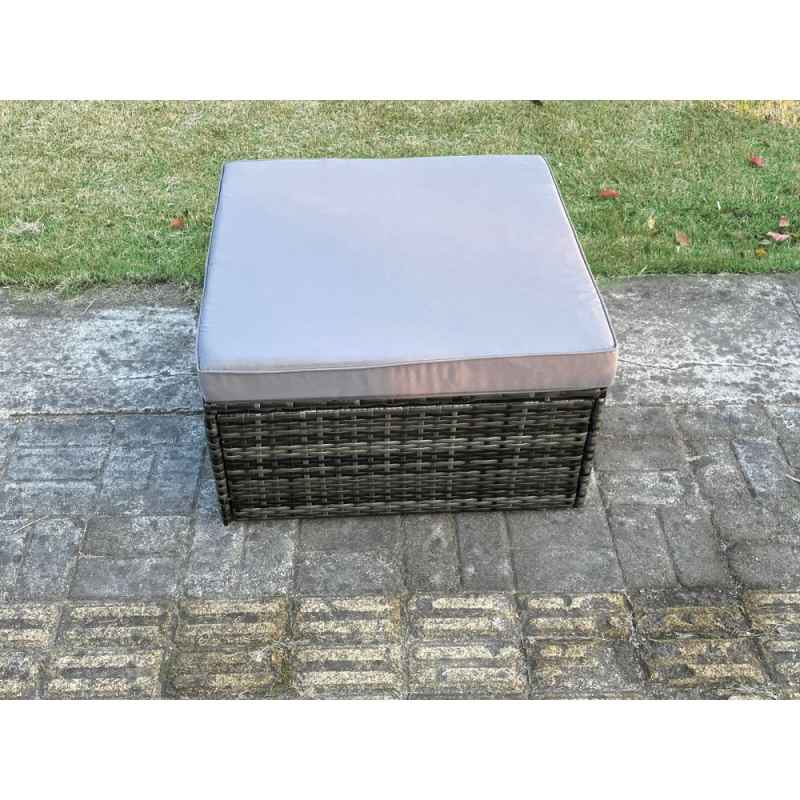 Fimous 7 Seater Rattan Outdoor Furniture Sofa Garden Dining Set with Oblong Dining Table Big Footstool Dark Grey Mixed