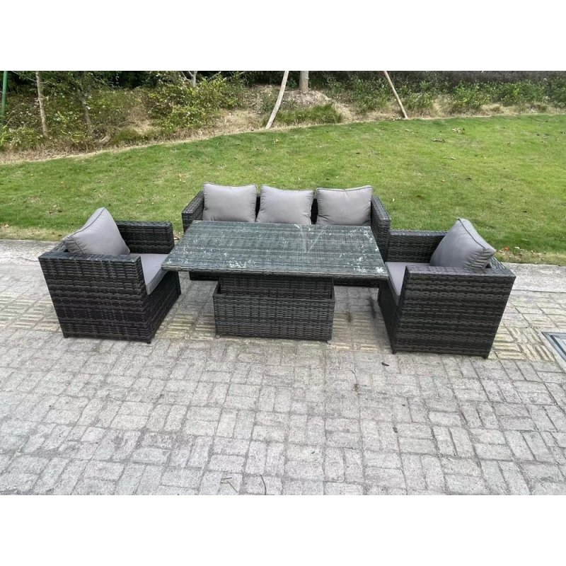Fimous 5 Seater Wicker Rattan Garden Furniture Rising Table Sets Dark Grey Mix