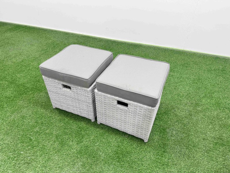Fimous PE Rattan Lounge Sofa Set 11 Seater Outdoor Garden Furniture Set with Rectangular Coffee Table 3 Seater Sofa 2 Stools Light Grey