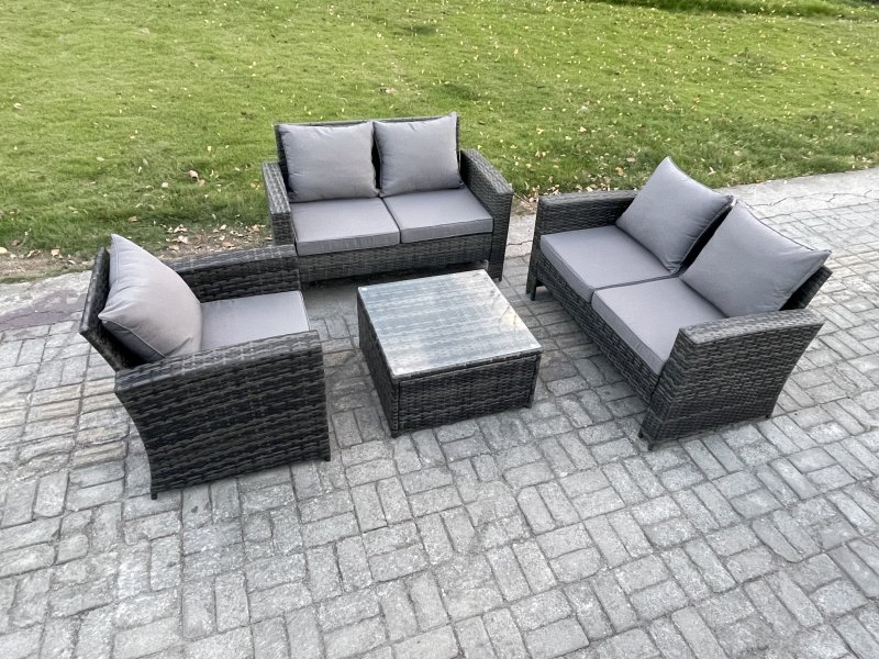 Fimous Outdoor Rattan Garden Furniture Set Conservatory Patio Sofa Coffee Table Set with Chair Dark Grey Mixed