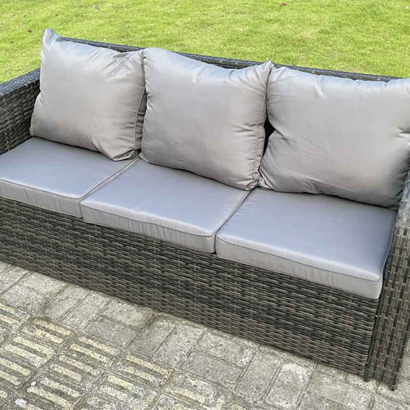 Fimous High Back 3 Seater Rattan Sofa Patio Outdoor Garden Furniture With Cushion