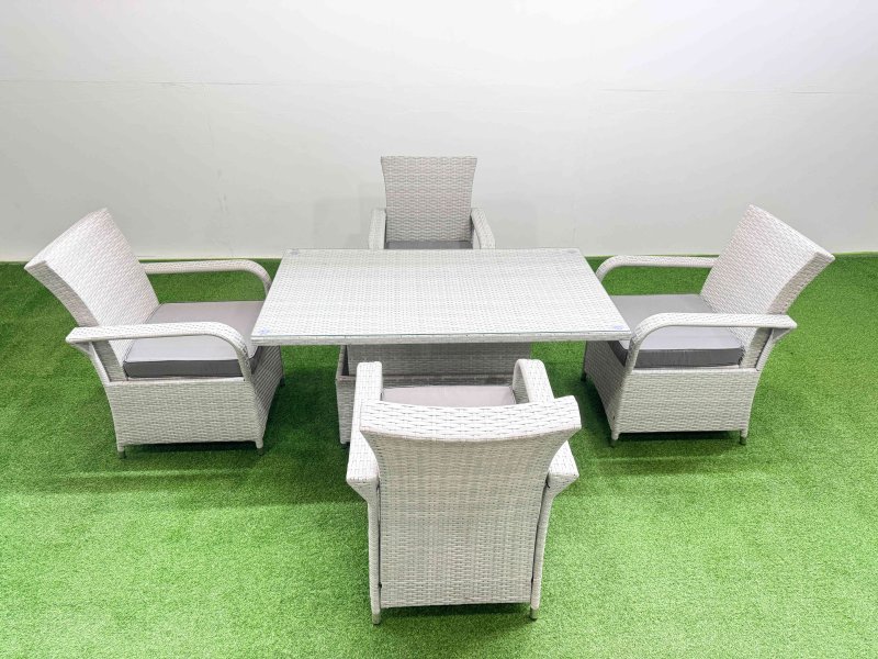 Fimous Outdoor Rattan Garden Furniture Set Patio 4 Chairs Plus Height adjustable dining table Sets Light Grey Mixed