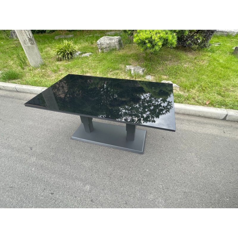 Fimous Aluminum Garden Furniture Rising Adjustable Lifting Dining or Coffee Table Easy Stop 2 Gas Line Dark Grey