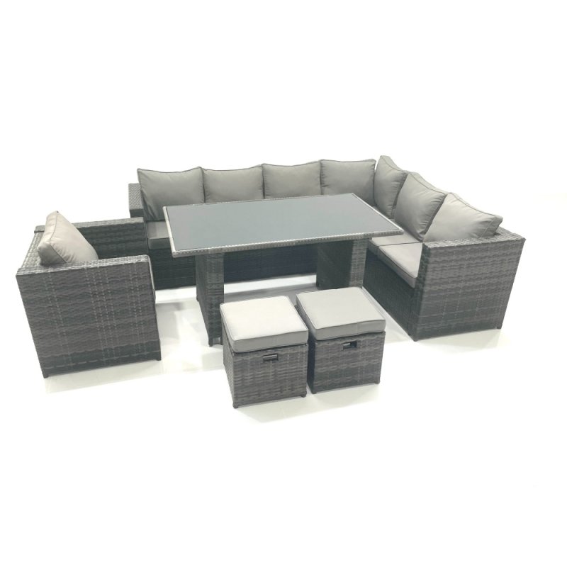Fimous 8 Seater Outdoor Lounge Rattan Corner Sofa Set Garden Furniture Rectangular Dining Table Chair