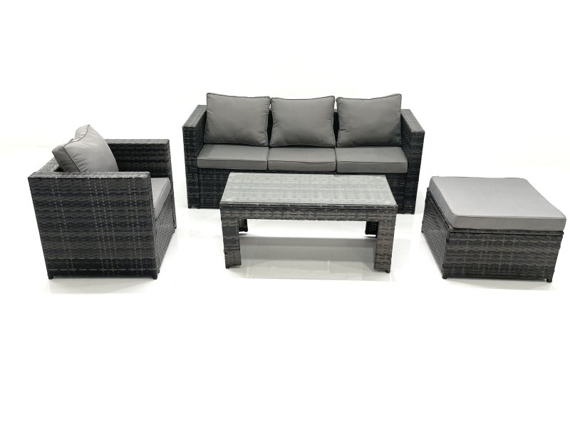 Fimous Rattan Garden Furniture Set Outdoor Lounger Sofa with Coffee Table Armchair Big Footstool Dark Grey Mixed