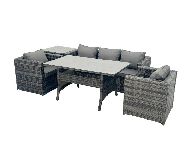Fimous Outdoor Dining Table Sofa Armchair Set with Side Table Garden Furniture Set Dark Grey Mixed