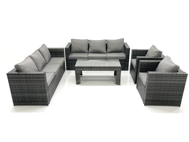 Fimous Rattan Garden Furniture Sofa Set with Coffee table Armchair Dark Grey Mixed