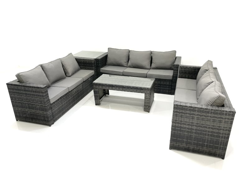Fimous Outdoor Garden Furniture Set 9 Seater Rattan Sofa Set with Coffee Table Side Table Dark Grey Mixed