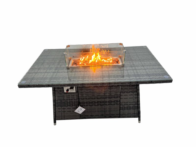 Fimous Garden Rattan Furniture Set 8 Seater Outdoor Corner Sofa Chair Gas Firepit Dining Table Set with Big Stool Dark Grey