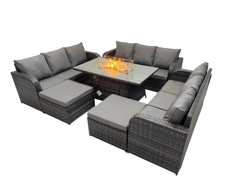 Fimous Garden Outdoor Rattan Furniture Set Rattan 3 Seater Sofa with 2 Big Stool Dark Grey Mixed
