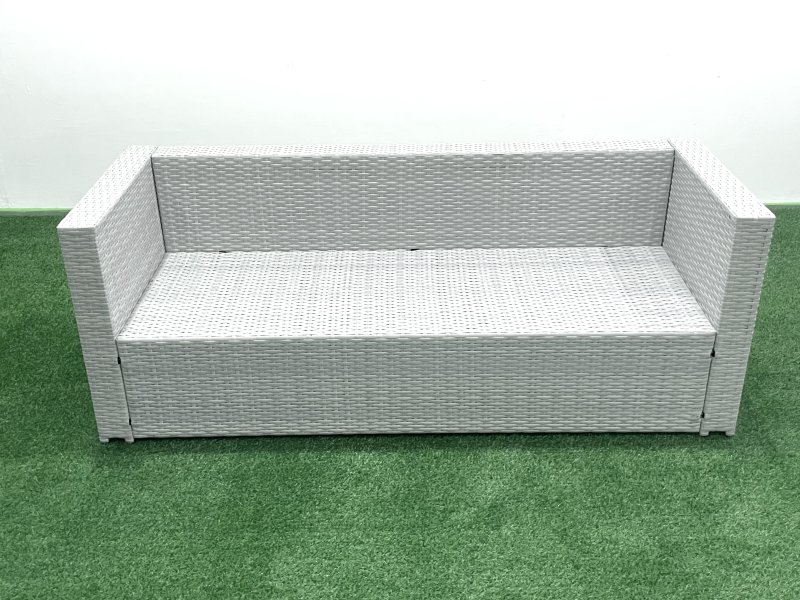 Fimous Rattan Garden Furniture Set Outdoor Lounger Sofa with Coffee Table 4 Footstools Side Table Light Grey Mixed