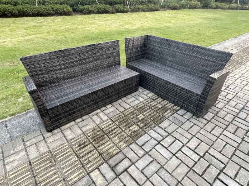 Fimous High Back Outdoor Garden Furniture Set Rattan Corner Sofa Dining Table Set With 2 Armchairs Big Footstool 9 Seater Dark Grey Mixed