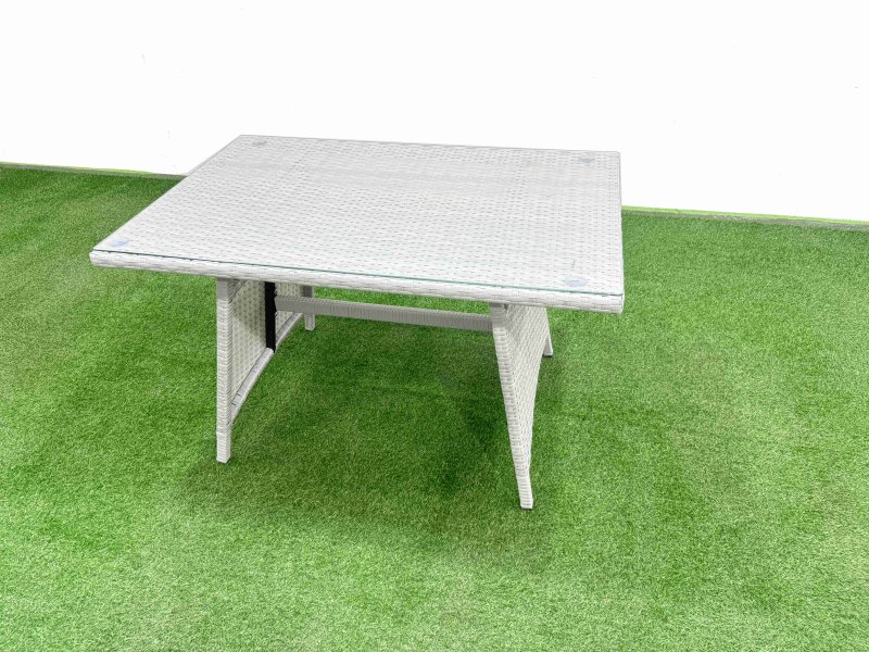 Fimous Rattan Garden Furniture Dining Set 9-seater Patio Rectangular Table 3 Seater Sofa Set with Side Table 3 Stools Light Grey