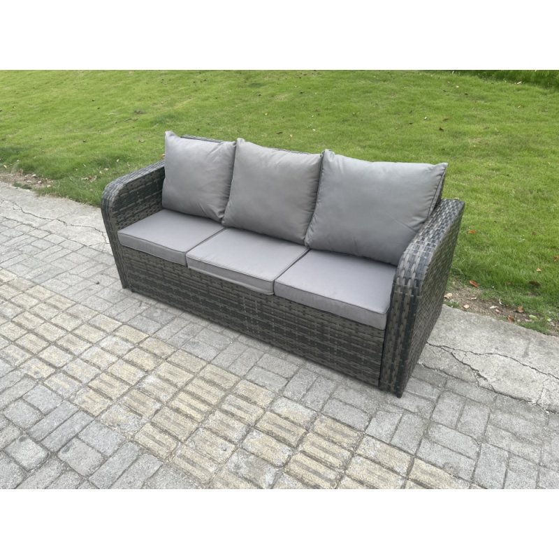 Fimous 11 Seater Rattan Outdoor Furniture Set Patio Garden Sofa Set with Square Coffee Table 3 Seater Sofa 2 Big Footstool Side Table Dark Grey Mixed