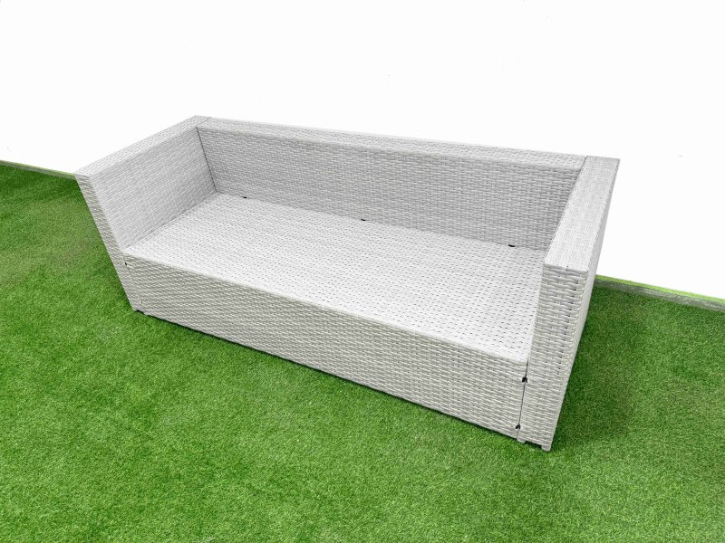 Fimous Rattan Garden Furniture Dining Set 8-seater Patio Rectangular Table 3 Seater Sofa Set with Side Table 2 Small Stools Light Grey