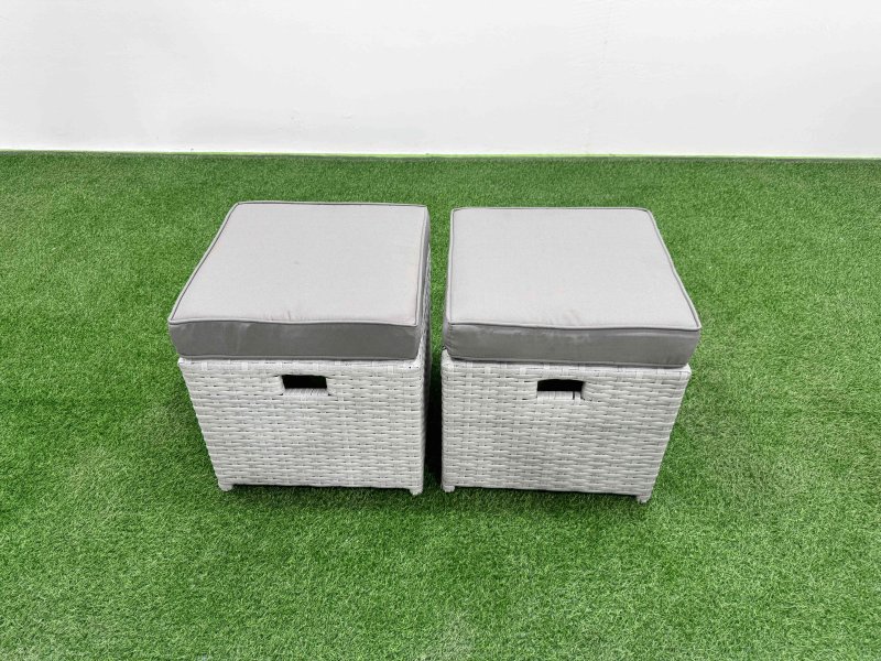 Fimous Patio PE Wicker 8 Seater Outdoor Rattan Furniture Sofa Sets with Adjustable Lifting Dining or Coffee Table Reclining Chair Loveseat Sofa 3 Seater Sofa Stool Light Grey