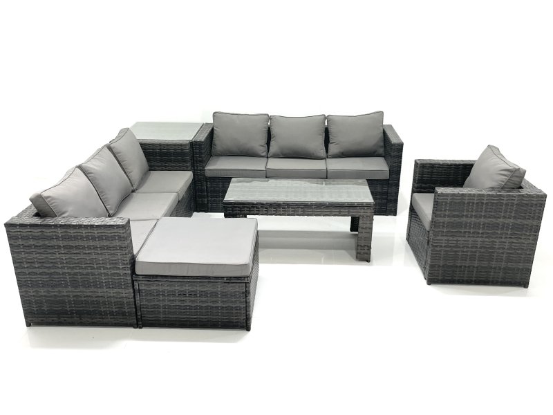 Fimous Rattan Garden Furniture Set Outdoor 8 Seater Patio Conversation Sets with Glass Top Coffee Table Side Table