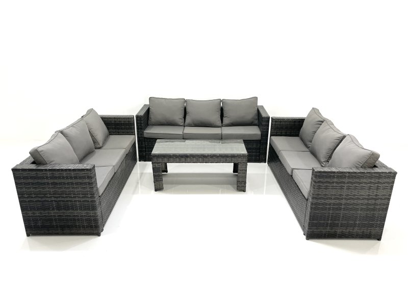 Fimous Outdoor Garden Furniture Set 9 Seater Rattan Sofa Set with Coffee Table Dark Grey Mixed