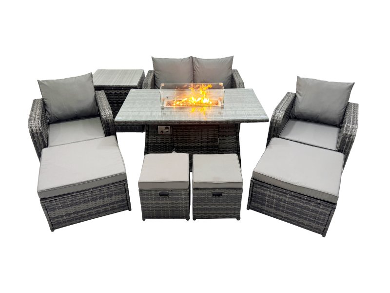Fimous Garden Outdoor Rattan Furniture Set Rattan Reclining Chair Love Sofa with 2 Big Stool Dark Grey Mixed