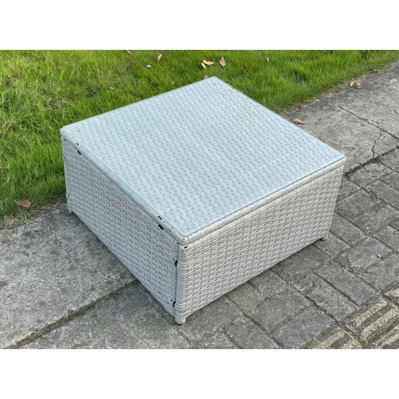 Fimous Light Grey Rattan Square Tea Coffee Table Outdoor Garden Patio Furniture With Clear Tempered Glass