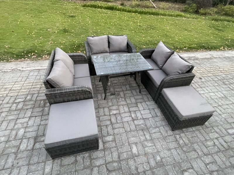 Fimous Garden Furniture Sets 8 Seater Rattan Furniture Manual Wicker Patio Sofa Patio Conversation Set with 2 Big Footstool Dark Grey Mixed