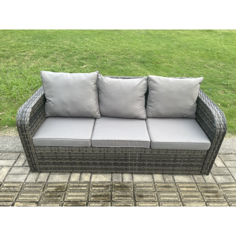 Fimous Rattan Garden Furniture Set with Oblong Rectangular Dining Table Big Footstool Side Table 5 Pieces Outdoor Lounge Sofa Set Dark Grey Mixed