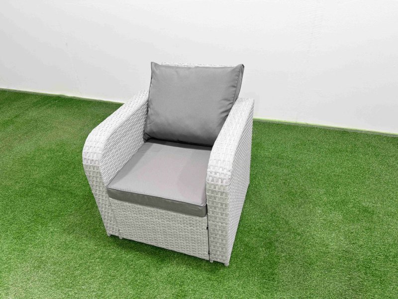 Fimous PE Rattan Garden Furniture Set Reclining Chair Sofa Lounge Sofa Set Rectangular Coffee Table 2 Big Footstool Light Grey