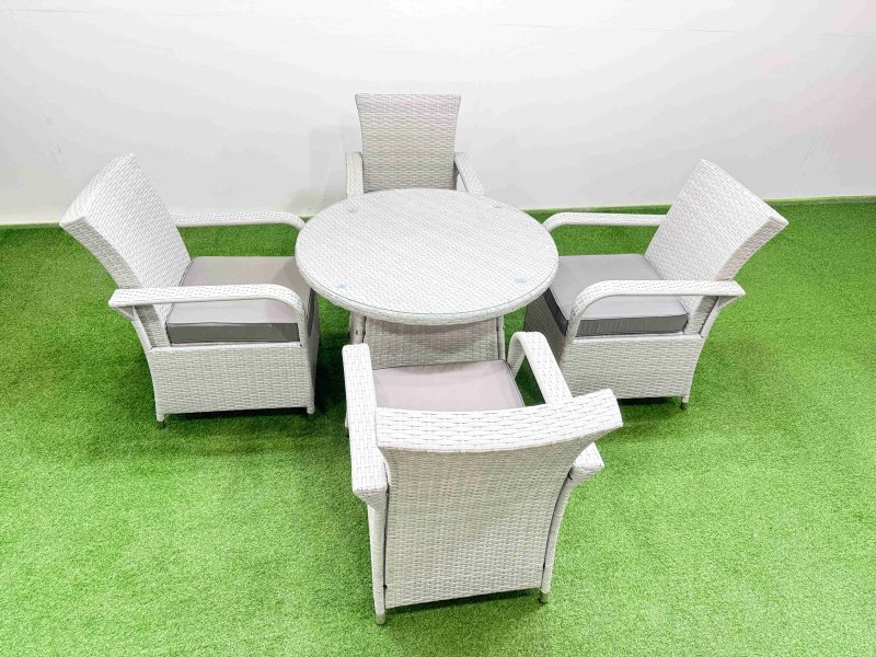 Fimous Wicker PE Rattan Garden Furniture Set Patio Outdoor 4 Chairs Plus Medium Round Table Set Light Grey Mixed
