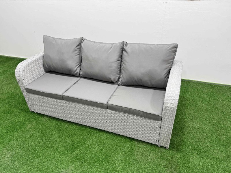 Fimous 9 Seater Poly Rattan Outdoor Garden Furniture Adjustable Lifting Dining or Coffee Table Sofa Set Patio 3 Seater Sofa Reclining Chair 3 Seater Sofa Stools 2 Side Table Light Grey